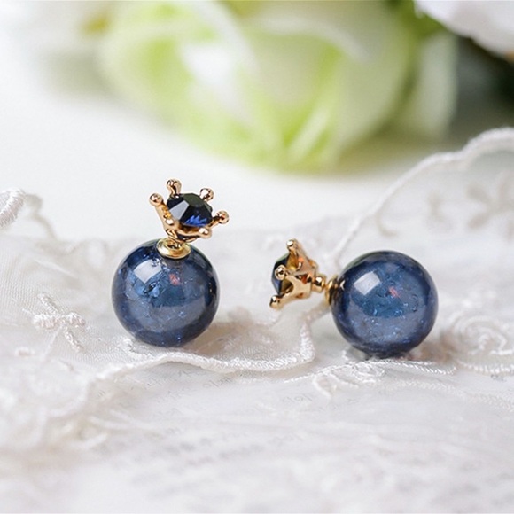2/$20! Blue/Gold Studs w/Translucent Bead Backs - Picture 4 of 8